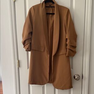 Venti 6 Women’s Long Open-Front Blazer Coat in Camel